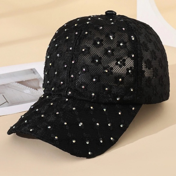 Boho Floral Rhinestone Mesh Breathable Baseball Cap - Picture 3 of 9